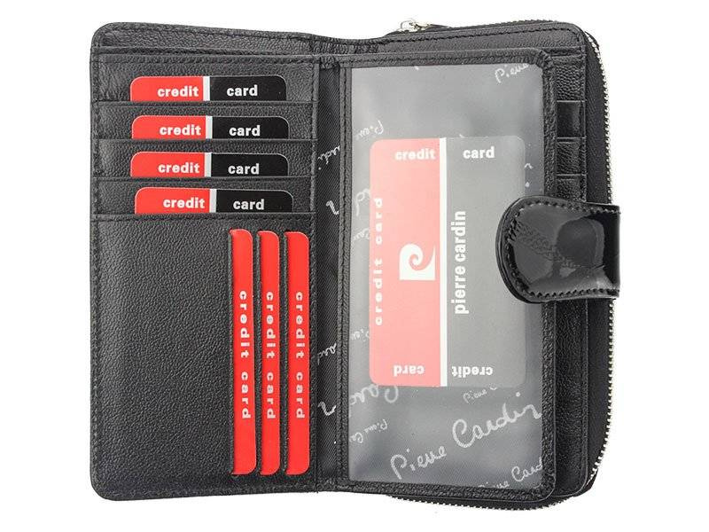 Pionowy, lakierowany portfel damski z opaską na zatrzask - Pierre Cardin - obrazek 5