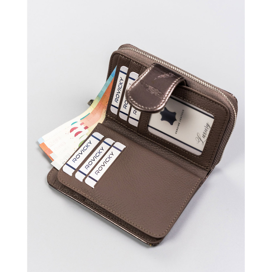 Mały, pionowy portfel ze skóry naturalnej lakierowanej z motywem liści - Pierre Cardin - obrazek 5