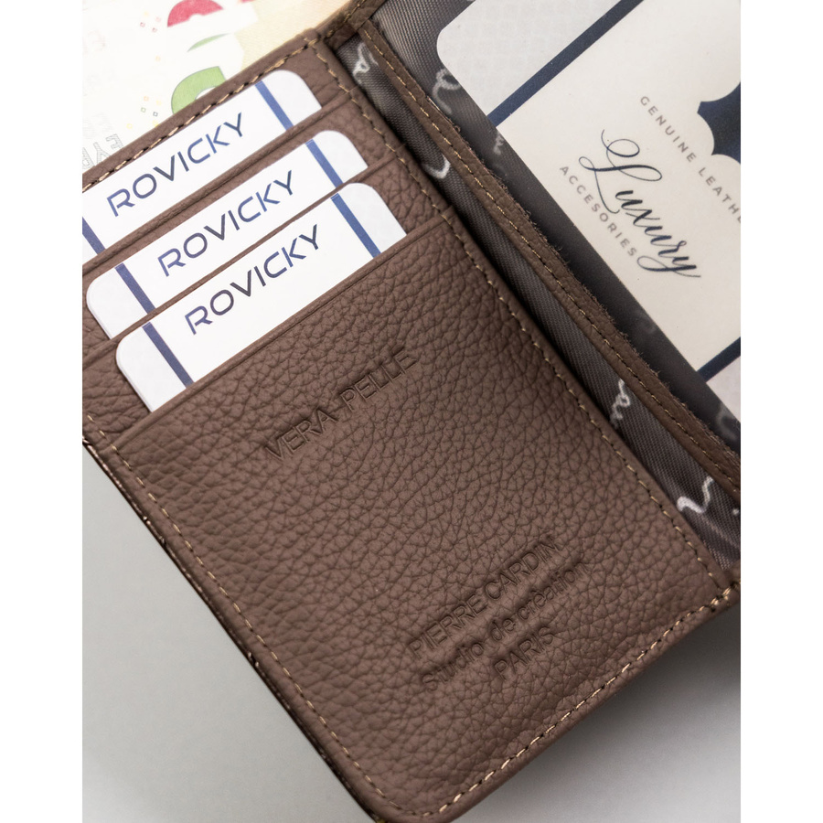 Mały, pionowy portfel ze skóry naturalnej lakierowanej z motywem liści - Pierre Cardin - obrazek 8