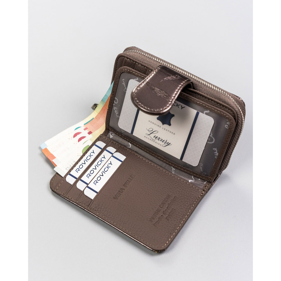 Mały, pionowy portfel ze skóry naturalnej lakierowanej z motywem liści - Pierre Cardin - obrazek 7