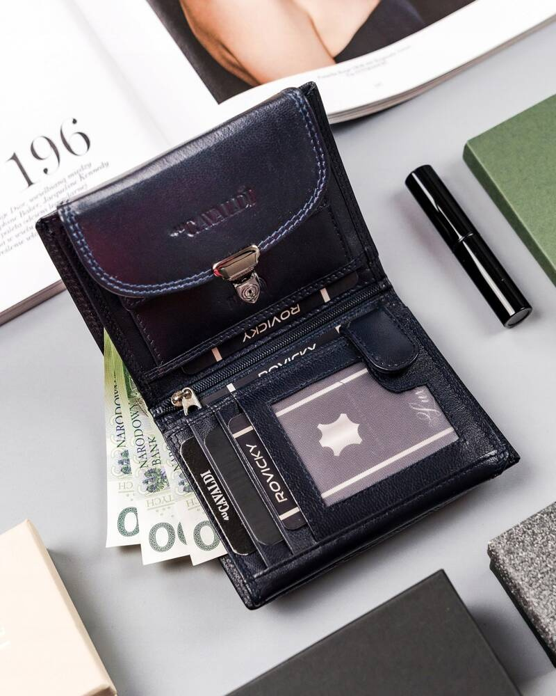 Średni, skórzany portfel damski na zatrzask - 4U Cavaldi - obrazek 5