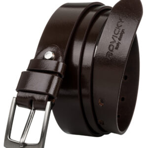 Wąski pasek męski z polerowanej skóry naturalnej licowej - Rovicky