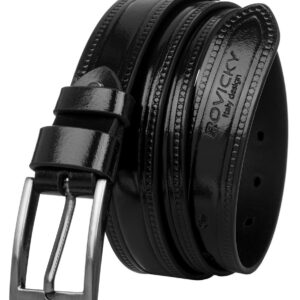 Zdobiony pasek męski z lakierowanej skóry naturalnej licowej - Rovicky