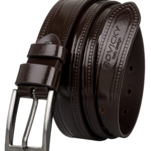 Zdobiony pasek męski z lakierowanej skóry naturalnej licowej - Rovicky