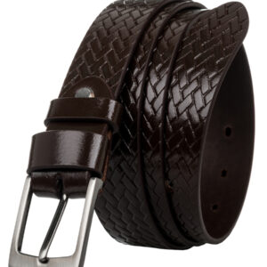 Pasek męski ze skóry naturalnej licowej z plecionym wzorem - Rovicky