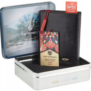 Duży portfel męski czarny ze skóry naturalnej, bez zapięcia - Peterson