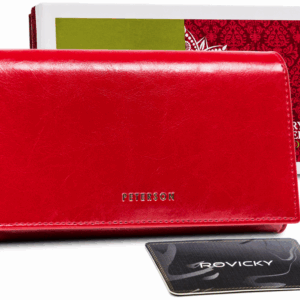 Czerwony skórzany portfel damski z klapką - Peterson