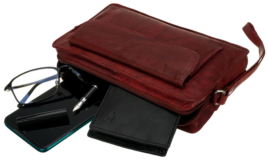 Skórzana saszetka męska z paskiem na nadgarstek - obrazek 6