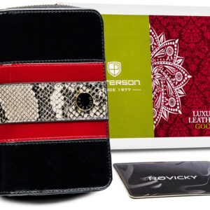 Pionowy, skórzany portfel z wężowym wzorem - Peterson