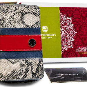 Pionowy, skórzany portfel z wężowym wzorem - Peterson