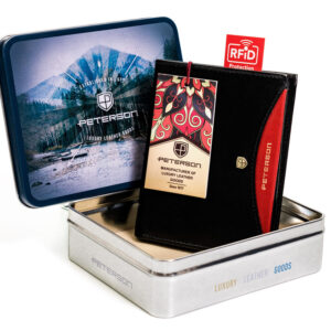 Czarny, pionowy portfel męski ze skóry naturalnej - Peterson