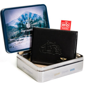 Duży skórzany portfel ze schowkiem na suwak - Peterson