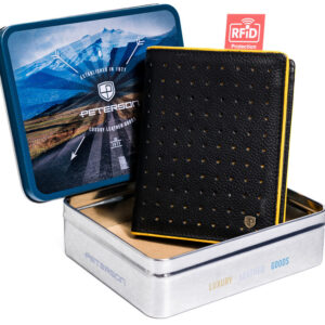 Skórzany portfel męski z kontrastowym obszyciem - Peterson