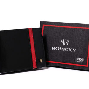 Skórzany portfel męski z czerwonym paskiem - Rovicky