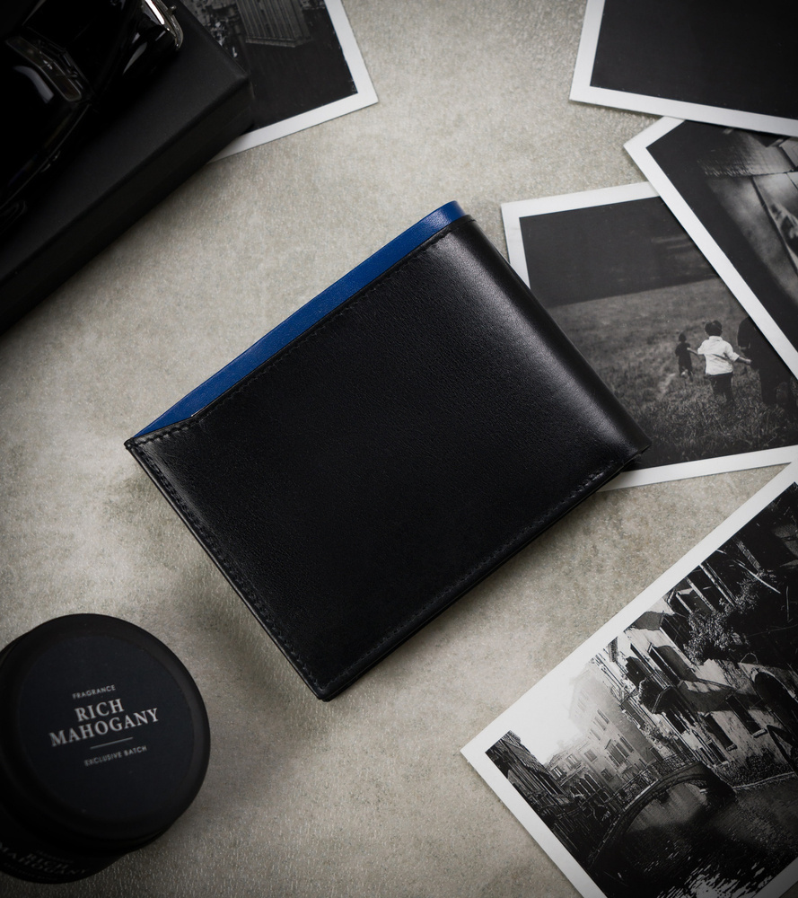 Portfel męski skórzany N992-RVT Black+Navy - obrazek 4