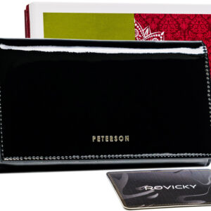 Czarny portfel damski skórzany z akcentem - Peterson