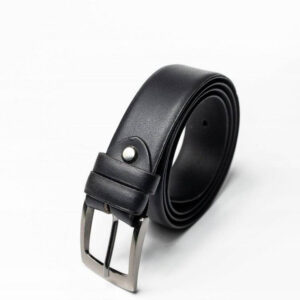 Klasyczny, gładki pasek męski z tradycyjną srebrną klamrą -  Rovicky