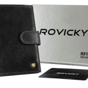 Duży portfel męski ze skóry naturalnej zamykany na zatrzask - Rovicky
