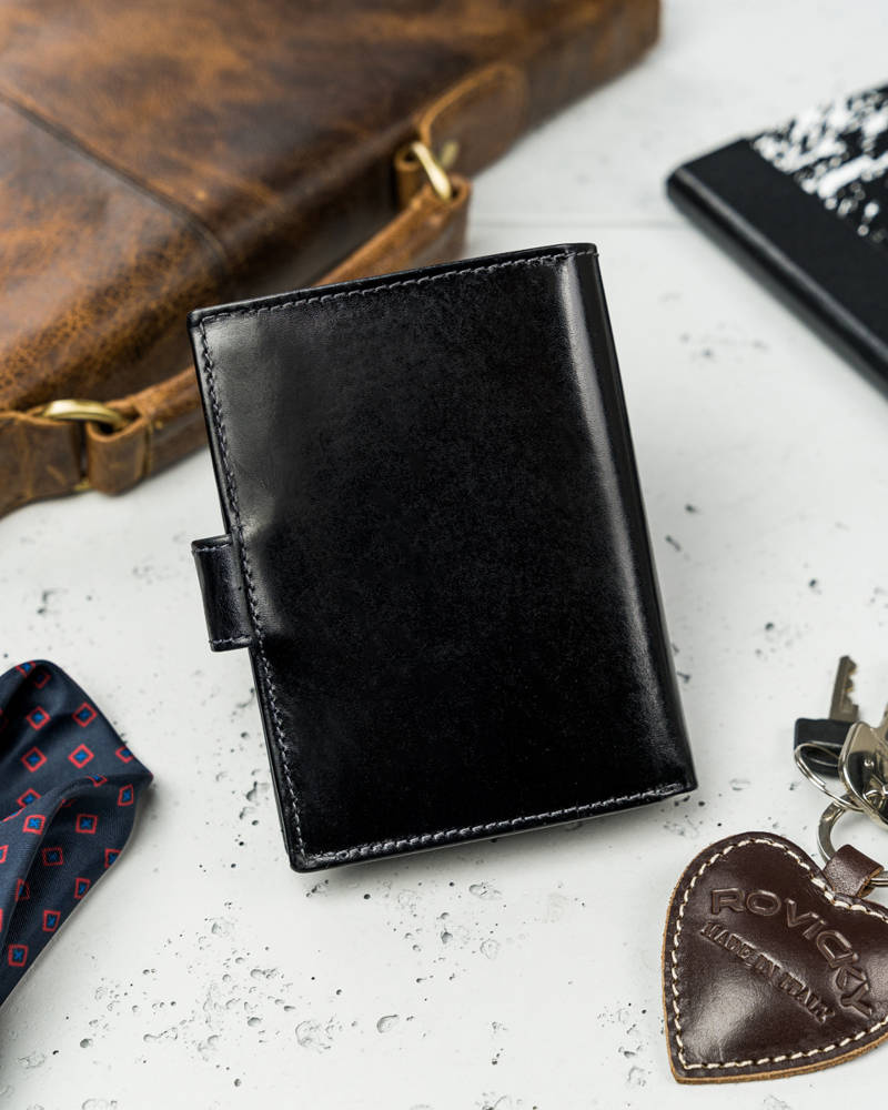 Duży portfel męski ze skóry naturalnej zamykany na zatrzask - Rovicky - obrazek 3