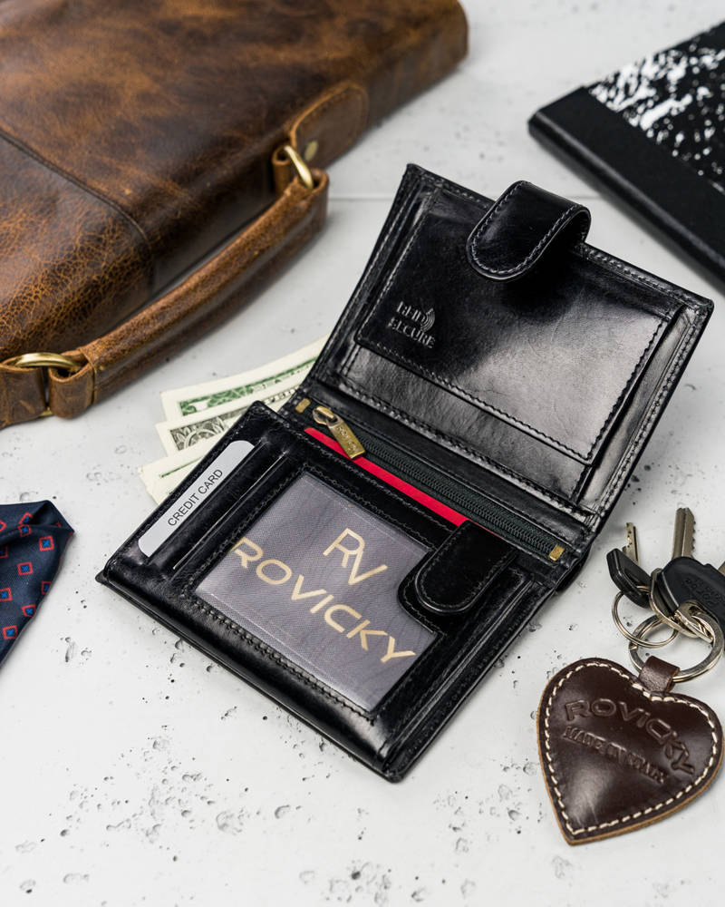 Duży portfel męski ze skóry naturalnej zamykany na zatrzask - Rovicky - obrazek 6