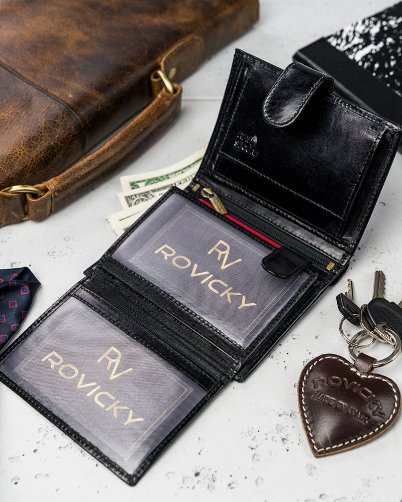 Duży portfel męski ze skóry naturalnej zamykany na zatrzask - Rovicky - obrazek 7