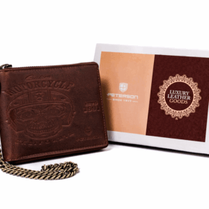 Duży, skórzany portfel męski z łańcuchem — Peterson