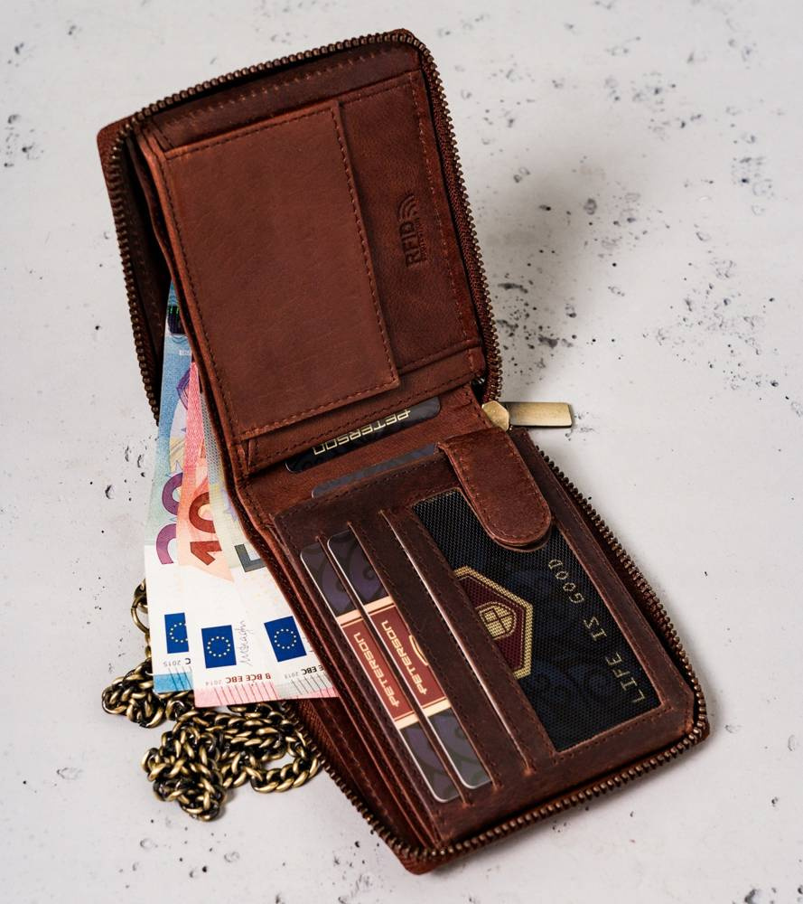 Duży, skórzany portfel męski z łańcuchem — Peterson - obrazek 4