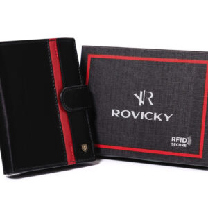 Elegancki, skórzany portfel męski z czerwonym akcentem — Rovicky