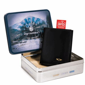 Mały, skórzany portfel męski z systemem RFID — Peterson