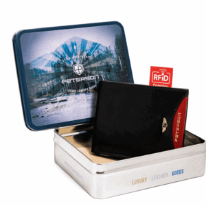 Mały, skórzany portfel męski w orientacji poziomej z systemem RFID — Peterson