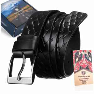 Klasyczny, skórzany pasek męski z metalową klamrą - Peterson
