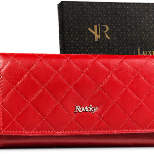 Skórzany portfel damski w orientacji poziomej na zatrzask - Rovicky