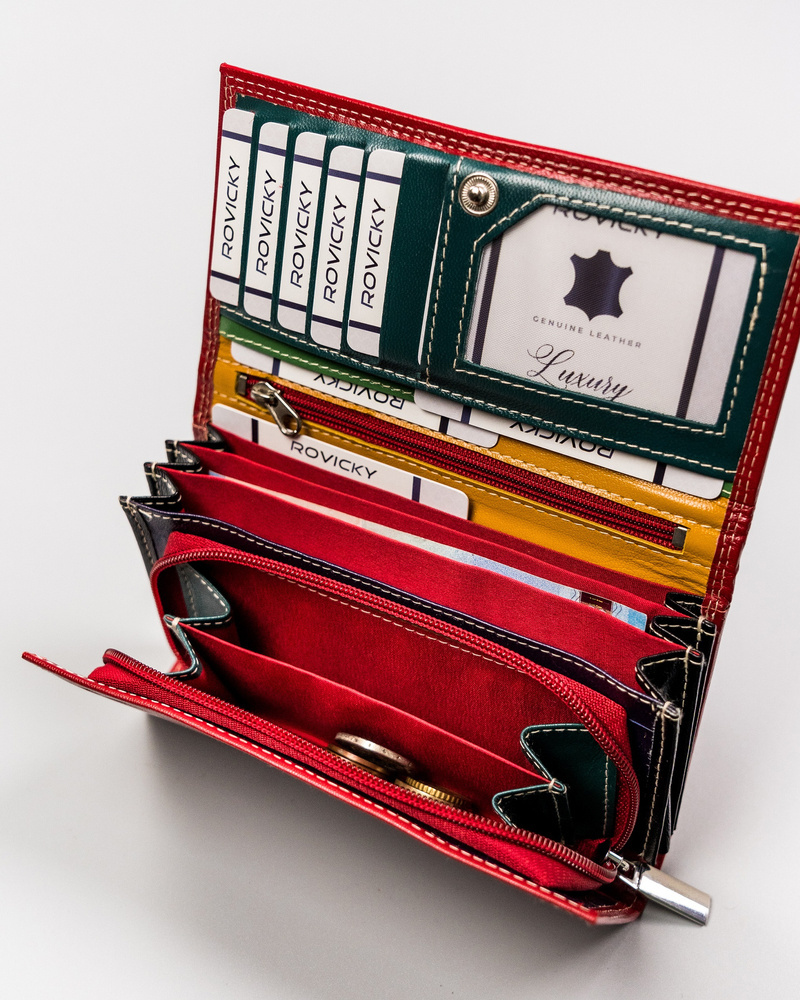 Duży, skórzany portfel damski z systemem RFID - Rovicky - obrazek 3