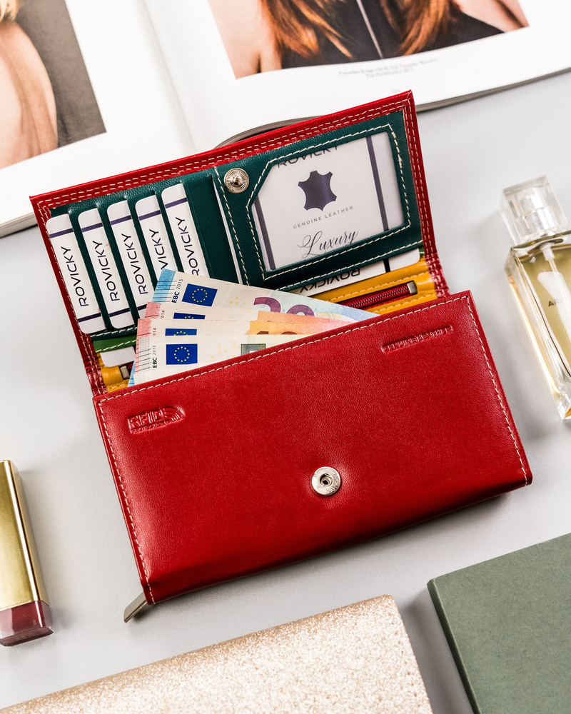 Duży, skórzany portfel damski z systemem RFID - Rovicky - obrazek 8