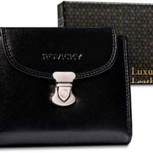 Skórzany portfel damski z ozdobnym zapięciem - Rovicky