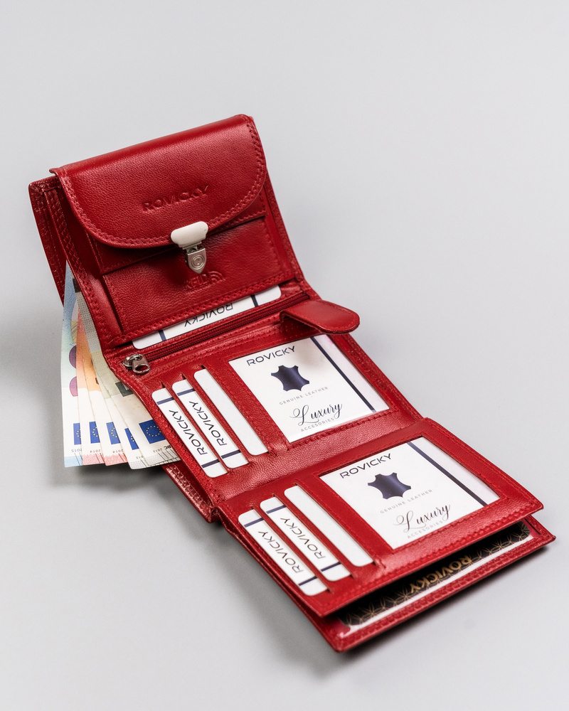 Skórzany portfel damski z ozdobnym zapięciem - Rovicky - obrazek 7