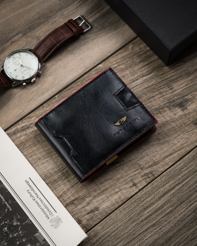 Elegancki portfel męski z czerwonym akcentem - Peterson - obrazek 2