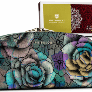 Duży, pojemny portfel ze skóry naturalnej z kwiatowym wzorem - Peterson