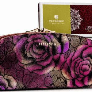 Duży, pojemny portfel ze skóry naturalnej z kwiatowym wzorem - Peterson