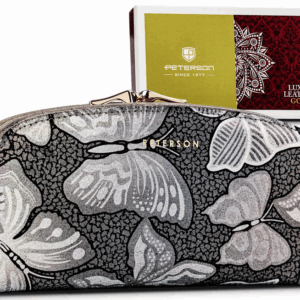 Skórzany portfel damski zdobiony holograficznymi motylami - Peterson