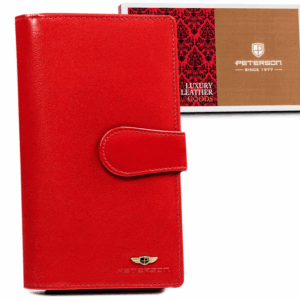 Duży, skórzany portfel damski na zamek i zatrzask - Peterson