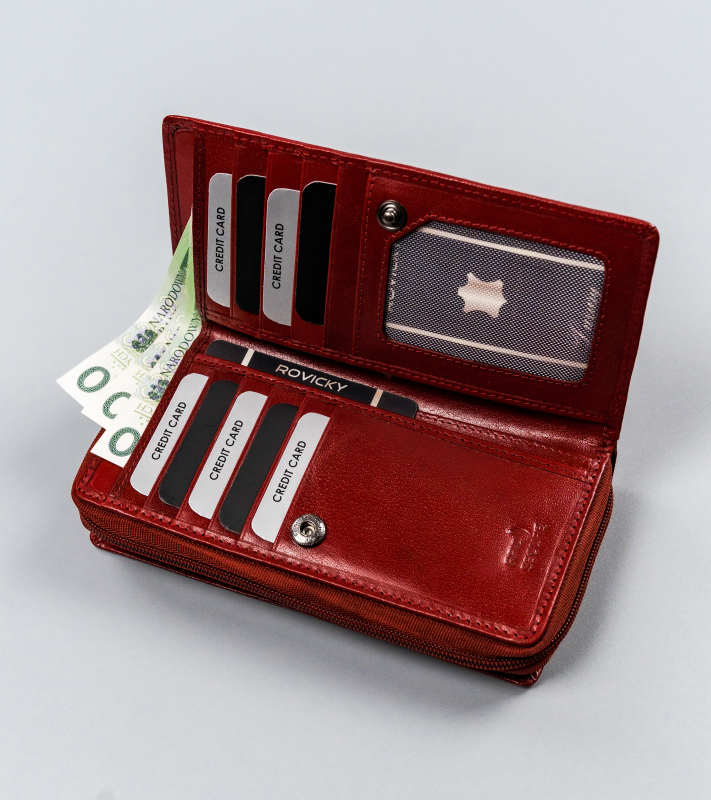 Duży, skórzany portfel damski na zamek - Rovicky - obrazek 7