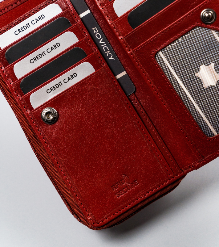 Duży, skórzany portfel damski na zamek - Rovicky - obrazek 8