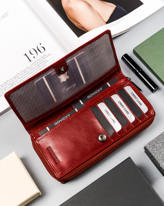 Duży, skórzany portfel damski na zamek - Rovicky - obrazek 5
