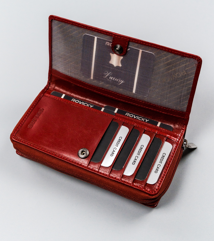 Duży, skórzany portfel damski na zamek - Rovicky - obrazek 6
