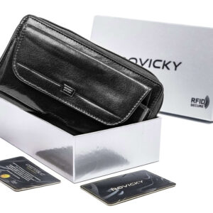 Skórzana saszetka na pasek z zakładkami na karty - Rovicky