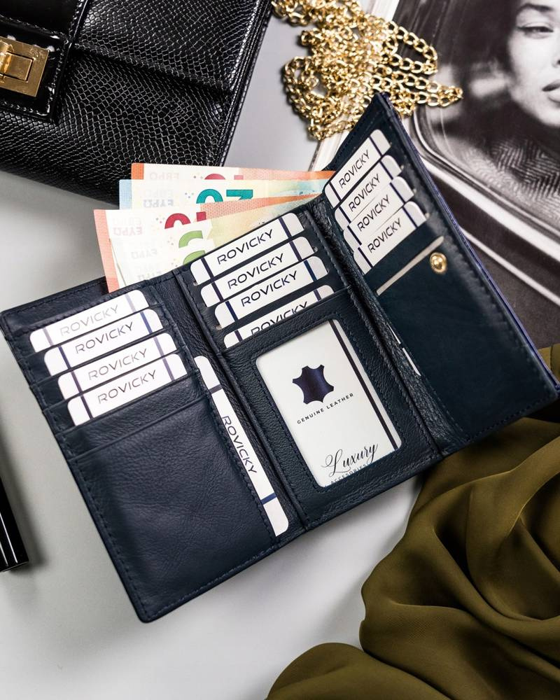 Skórzany portfel damski na bigiel i zatrzask - Rovicky - obrazek 5