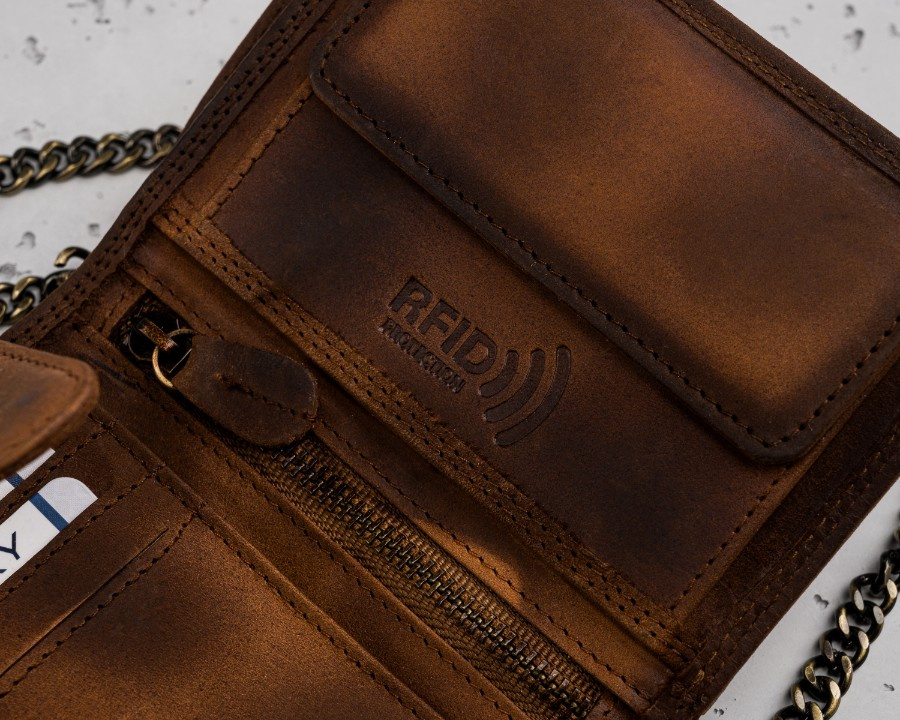 Duży, skórzany portfel męski z łańcuszkiem - obrazek 11