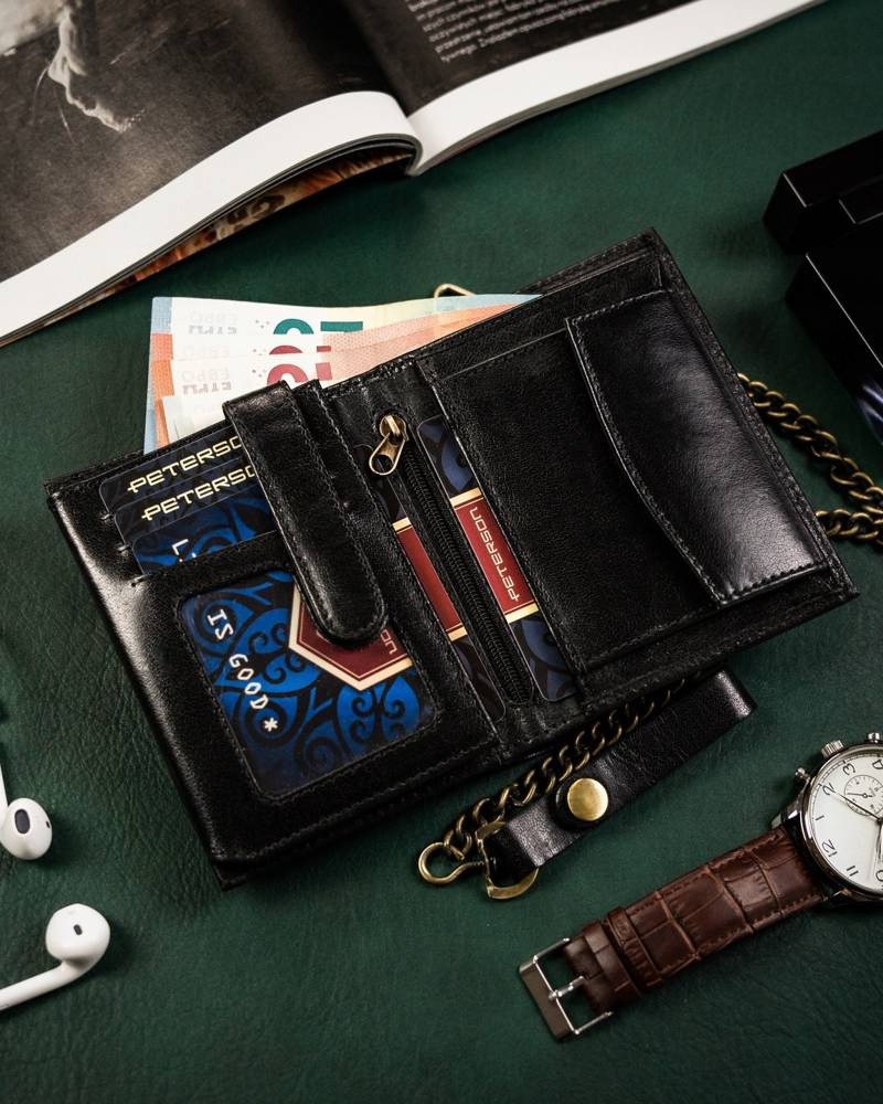 Portfel męski ze skóry naturalnej z łańcuchem - Peterson - obrazek 6