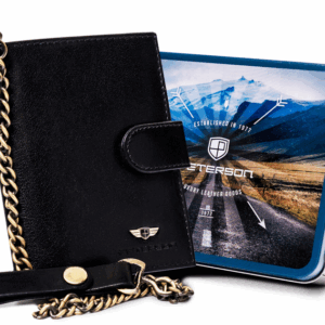 Portfel męski średnich rozmiarów ze skóry naturalnej z łańcuchem - Peterson